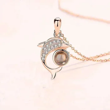 MicLee Collana Delfino In Argento 925 Con Zirconi – Ciondolo Dice 'Ti Amo' In 100 Lingue, Gioiello Per Donna E Ragazza, Regalo Ideale