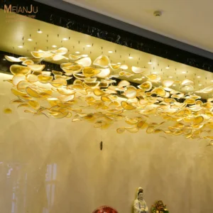 Wholesale Project Villa  Ceiling Hanging Decoration Hotel Lobby Clear Hand Blown Glass Lotus Leaf Chandelier