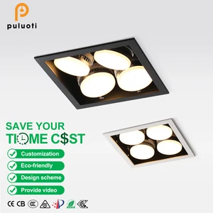 PULUOTI Modern Black 3000K LED Down Light Energy Saving Ceiling Recessed Square Aluminum Body for Indoor Residential Use