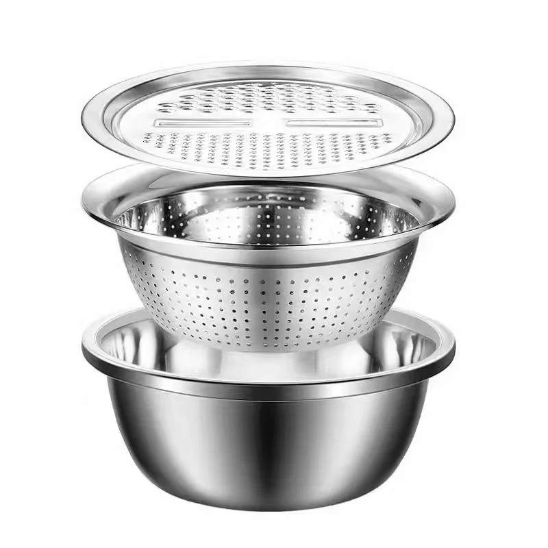 Stainless Steel Drain Basket Vegetable Cutter 3 In 1 Kitchen ...