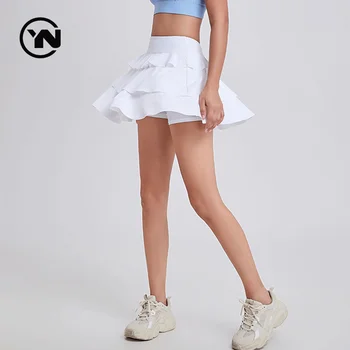 Tennis Basic Pleated Golf Skirts Custom Medium Stretch Ruffle Hem Sports Skort With Pocket Women Sports Skirts