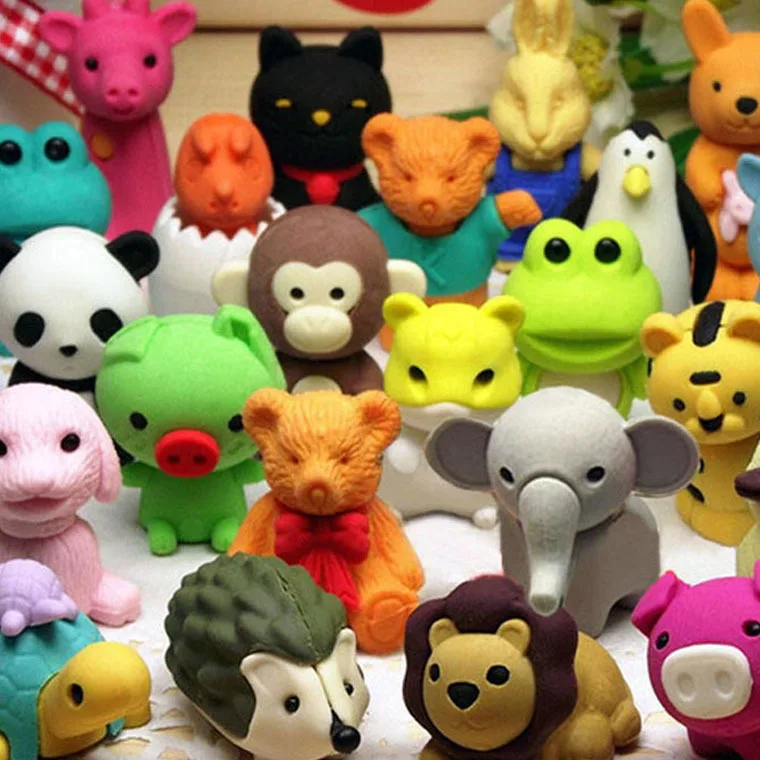 Fashion custom hot sale creative cheapest fancy mini cute animal 3D animal shaped rubber eraser
