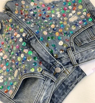 High Street Stylish Colorful Hand Sewn Crystal Rhinestone Girls Jeans Denim  Shorts