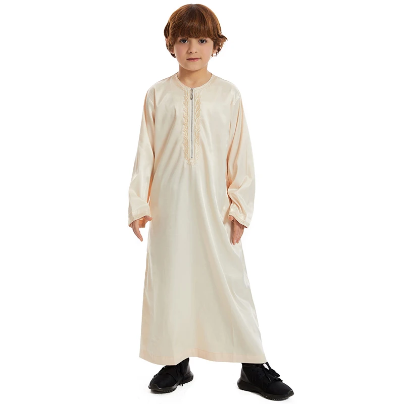 Muslim Children Abaya Ramadan Jubba Prayer Thobe Boys Long Dress Kids Caftan Islamic Robe O-Neck Gown for Kaftan Dubai Arab Robe