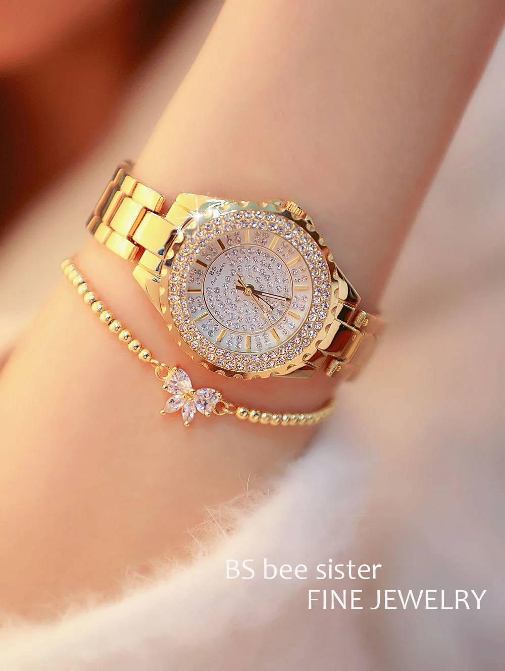 Bs Bee Sister 0280 Women Watch Fashion Crystal Diamond Dress Watches Lady Luxury Waterproof Women Quartz Bracelet Wristwatches