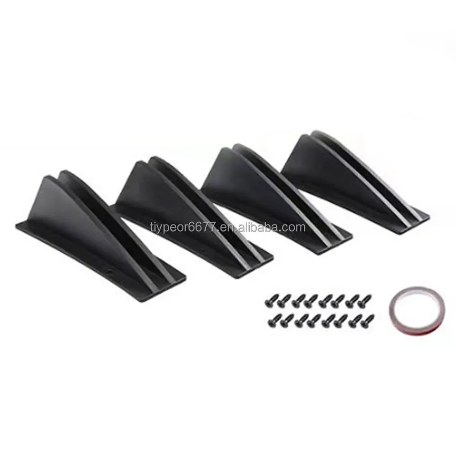 product tiypeor universal rear bumper lip spoiler diffuser splitter shark fin style protector 4 pcs with screws and adhesive tape-3