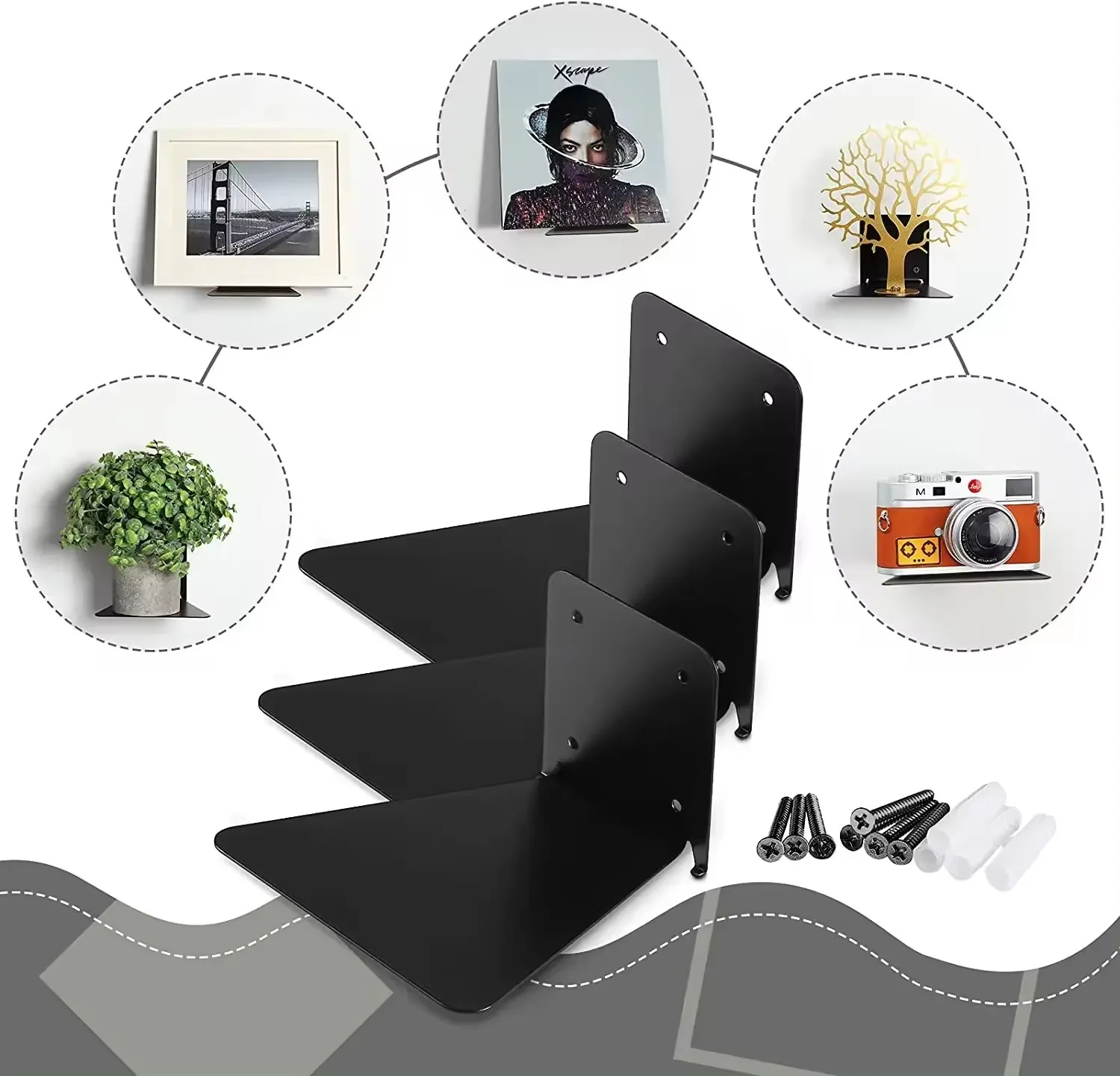 Metal Heavy Duty Floating Shelves Invisible Bookshelf Book Storage Organizer Display Shelf Rack