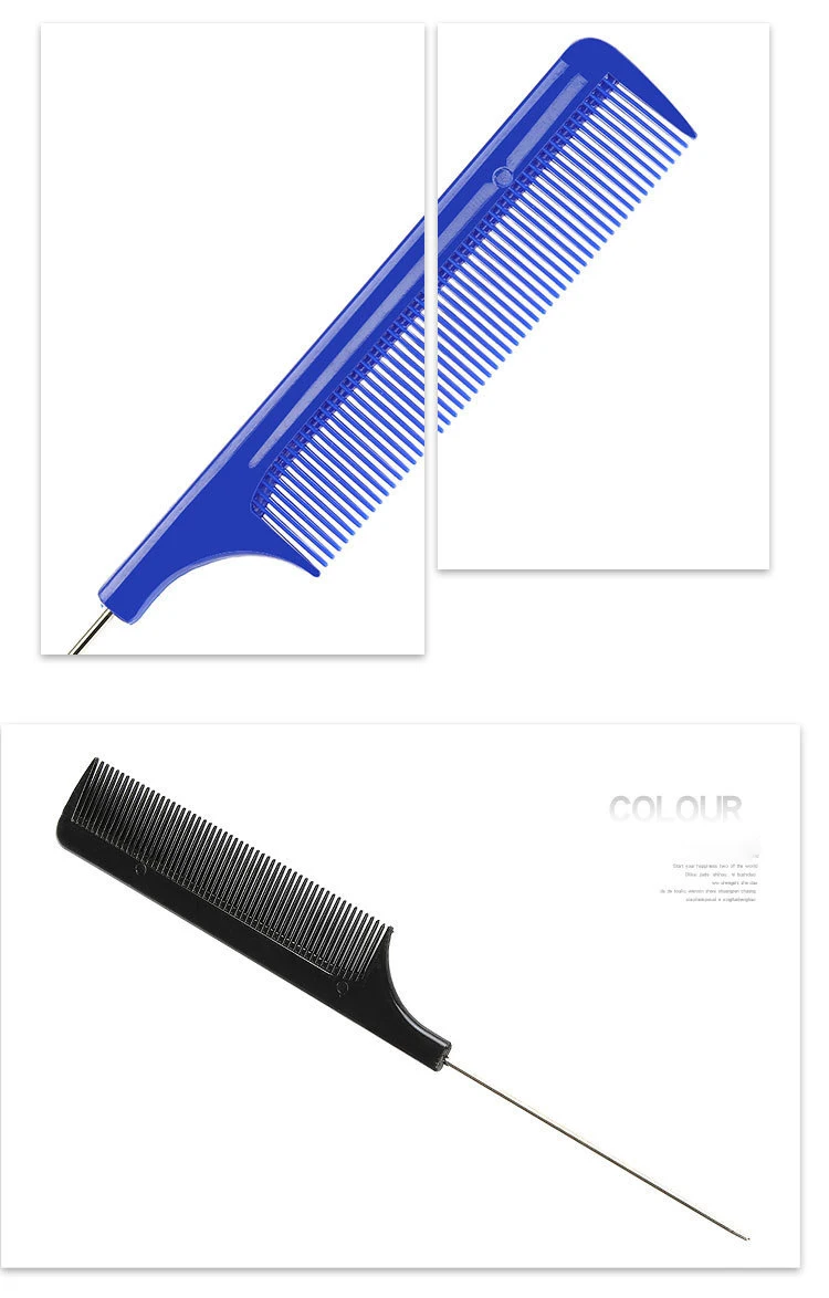 Factory Direct Sale Antistatic Plastic Rat Tail Comb Multicolor Hair Parting Comb Custom Logo Braiding Comb