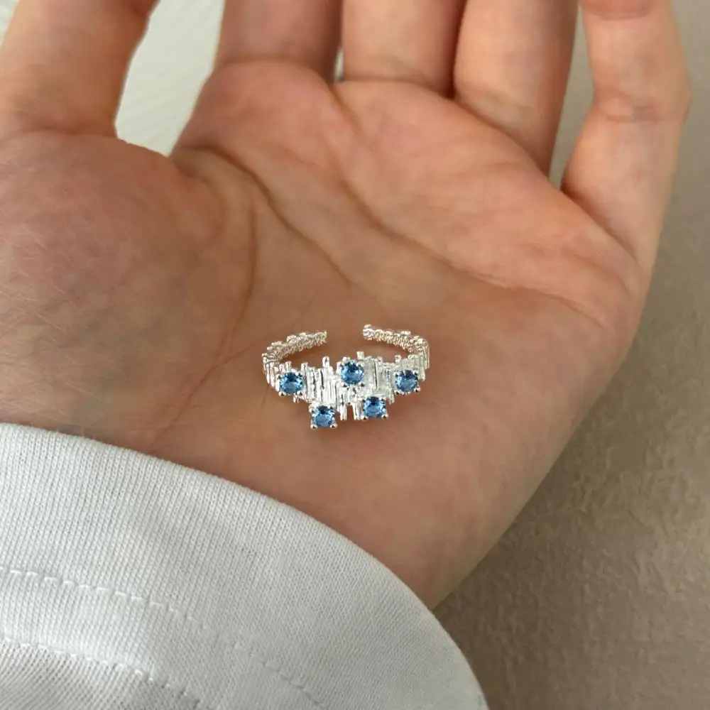 KAKODIY New Arrival Open Adjustable Engagement 925 Sterling Silver Wedding Blue Zircon Ring for Women detail 7