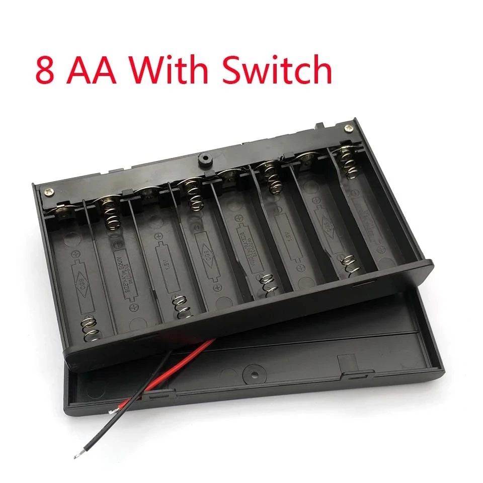HALJIA 2 Stuks 12V AA-batterijhouder – 8x1,5V – Met Aan/uit Schakelaar, Deksel En DC-plug – Ideaal Voor Hobby-elektronica