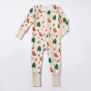 Wholesale One Pieces Playsuits Jumpsuit Double Anti-Slip Zipper Full Print Bodysuits Bamboo Baby Clothes Baby Rompers