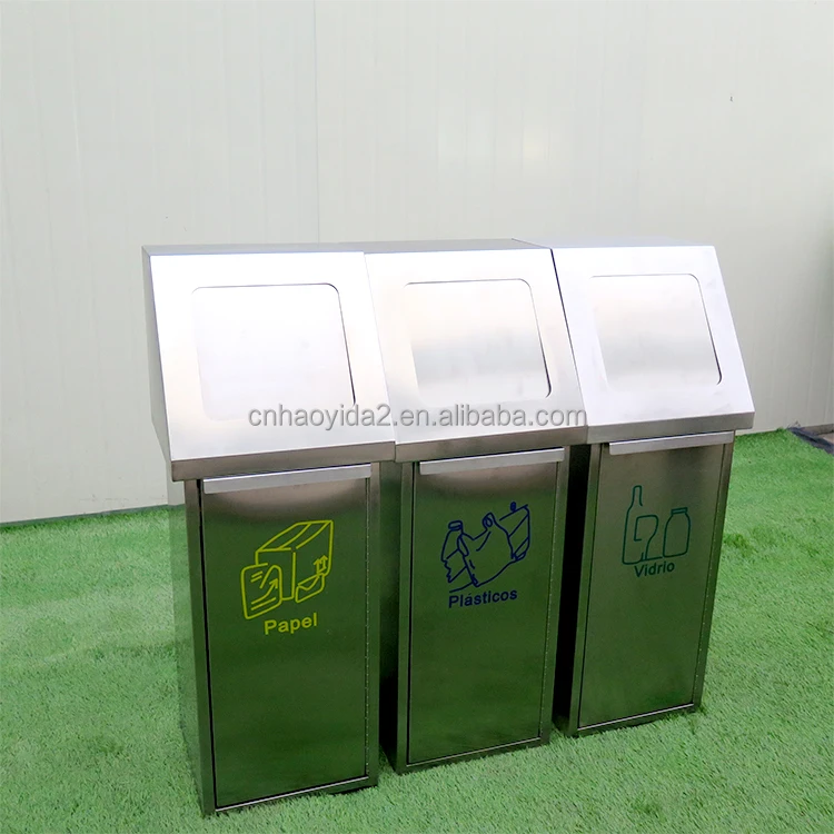 Big Modern Metal Sorting Waste Recycling Bin Stainless Steel Separate