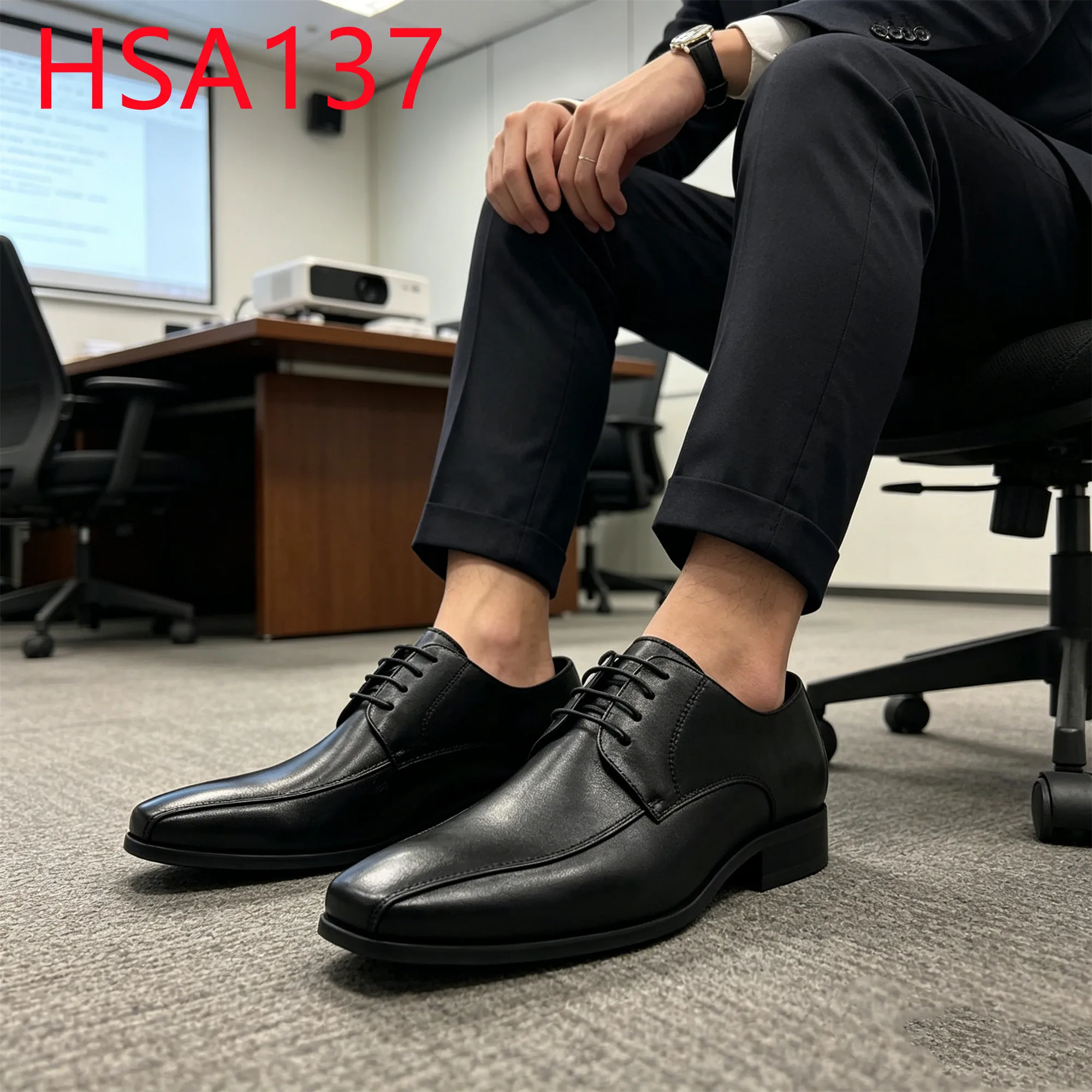 YYR,Product Launch Square Toe Style Quiet Walking Office Shoes Business Casual Full Grain Leather Upper Men Dress Shoes HSA137
