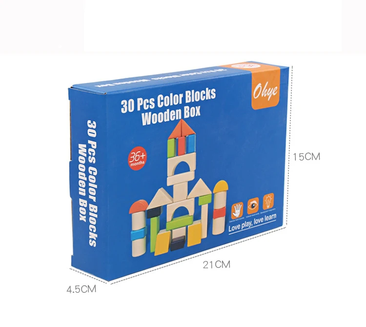 Wood Building Blocks 30 Pieces Natural Solid Wooden Educational Blocks