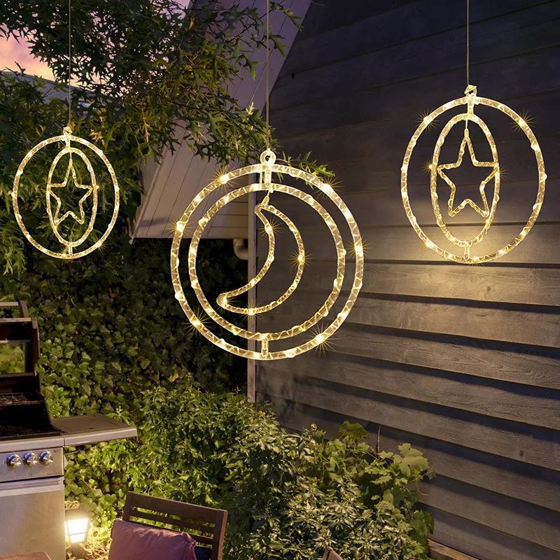 Creative Rotating Atmosphere Decorative Lights LED Stars and Moon Interlocking Christmas Tree Bark String Decorative Lights