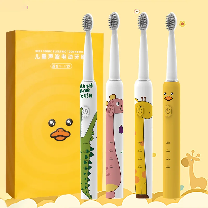 Children's Smart Electric Toothbrush with Soundwave Feature USB Charging Waterproof Soft Haired Brush Head for Boys and Girls