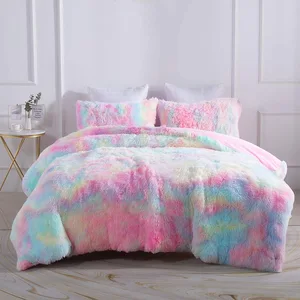 Luxury Solid Color Comforter Set Fluffy Plush Winter Queen Size Hypoallergenic Machine Washable No Shedding