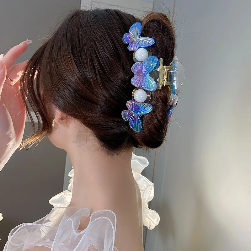 2022 Summer Purple Butterfly Hair Claws Hairpin Cute Transparent Grabs