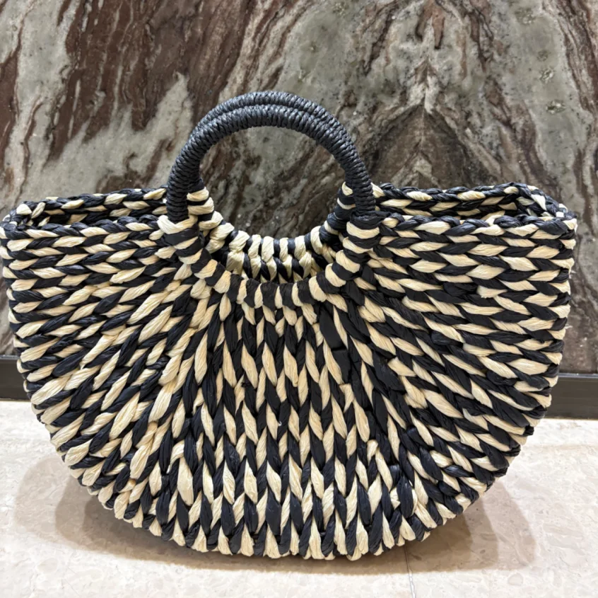 Woven Handbag Grey Straw Bag Josephine 50's Inspired Woven Straw