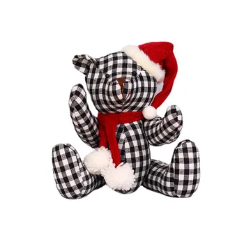 Wholesale holiday decorations tartan art cute sitting bear doll action figure children's gifts