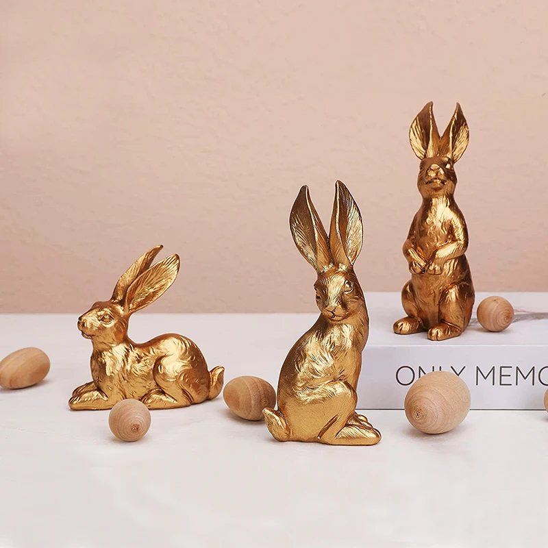 product wholesale custom nordic vintage resin rabbit figurine set easter home decoration animal sculpture for holiday gifts-4