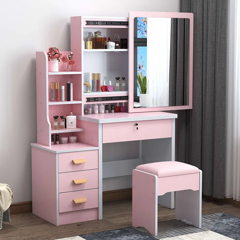 High Quality European and American Light Luxury Minimalist Style Dressing Table With Large Mirror LED Lights Makeup Vanities