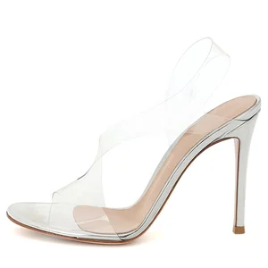 Summer Ladies Transparent Sandals Clear PVC Stiletto High Heels Open Toe Heeled Plus Size Women Shoes