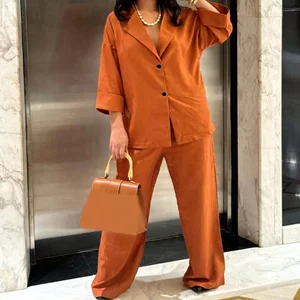 GX6372 Fashion Women Clothing Vendor Street Wear Sexy Half Sleeve Turn Down Jacket Top and Wide Leg Pant 2 Piece Set