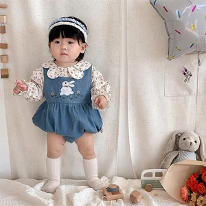 Princess Pajamas for Baby Girl Long Sleeve Ruffle Top Sleeveless Jumpsuit Fashionable Crawling Clothes 2pcs Set Clothes for Kids