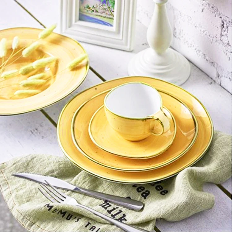 Food Grade Yellow Reactive Glazed Ceramic Dinner Ware
