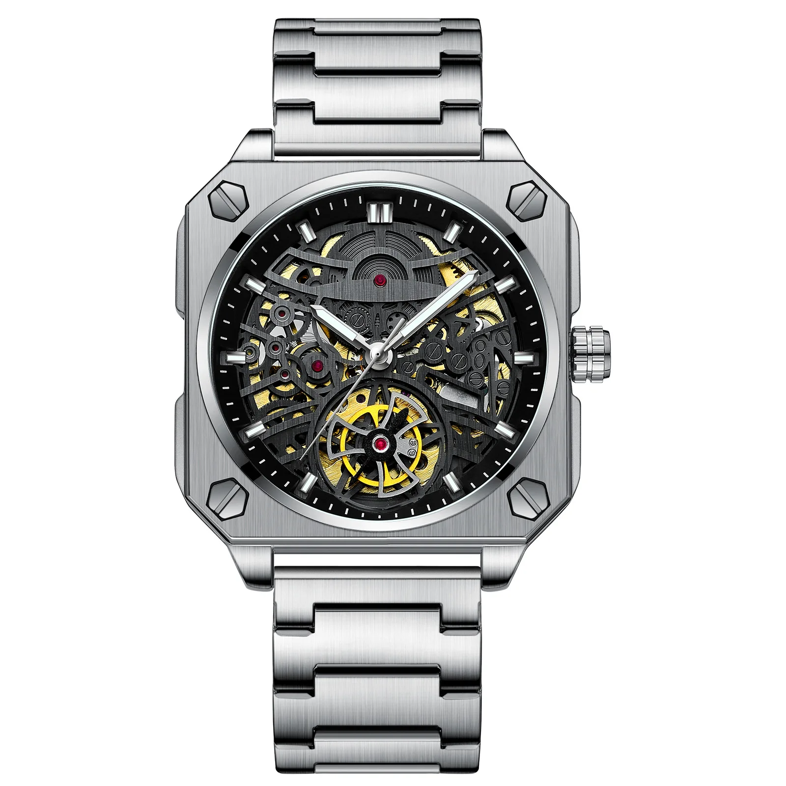 Luxury Luminous Square Tourbillon Skeleton Watch