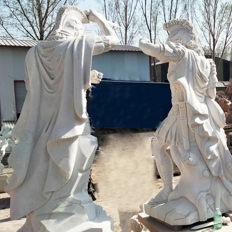 Hand Carved Terracotta Warrior Garden Statue Greek Marble Stone Life