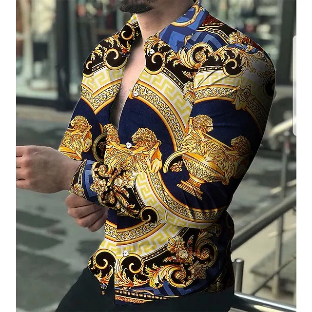 Camicia da uomo grafica Paisley colletto classico verde nero casual quotidiano manica lunga abbigliamento camicia classica di design899_voghion.com
