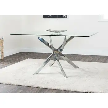 Modern Luxury Gold Electroplating Dining Table Stainless Steel and Glass for Dining Room Furniture