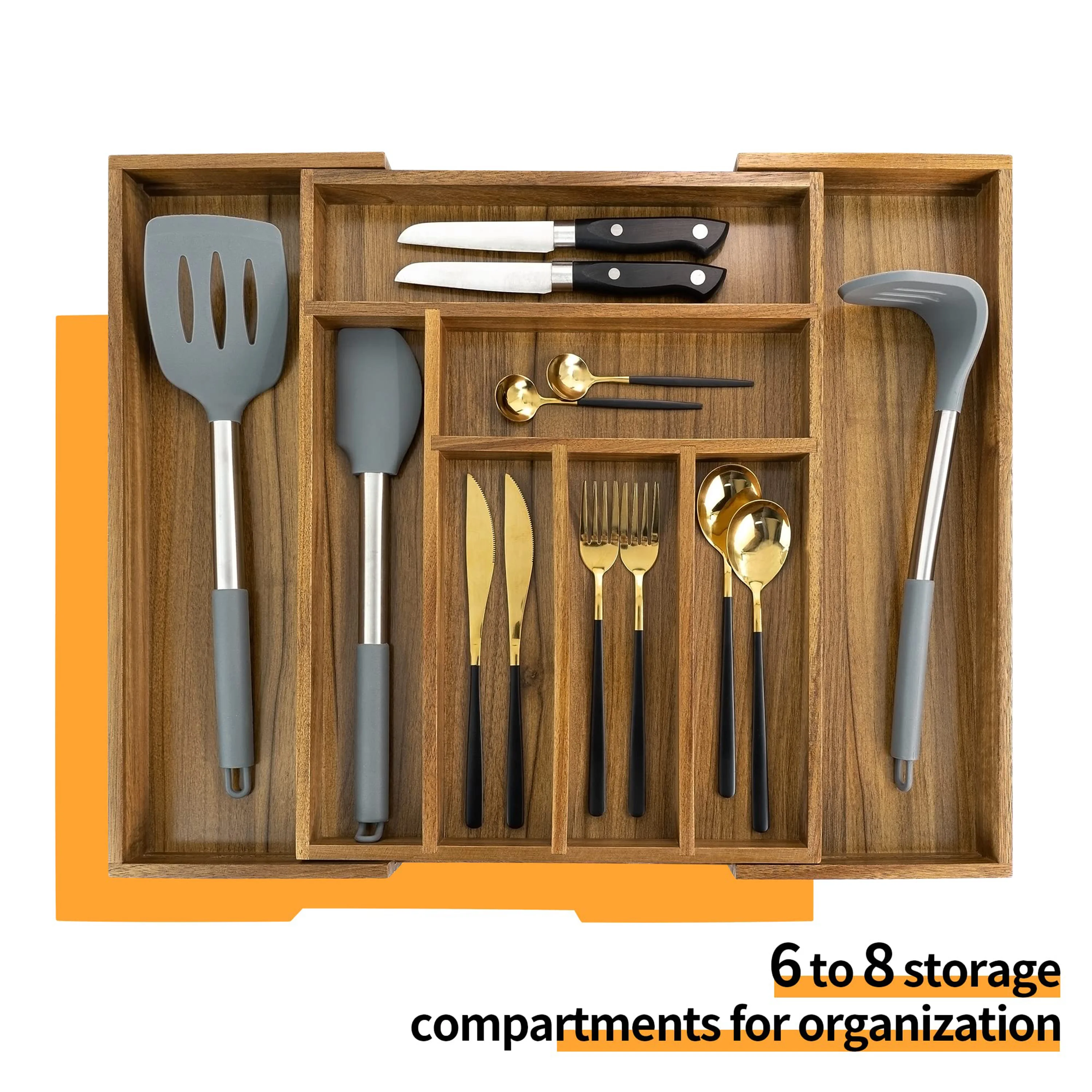Premium Wood Expandable Utensil Drawer Organizer Adjustable Divided Silverware Tray for Kitchen Office Storage