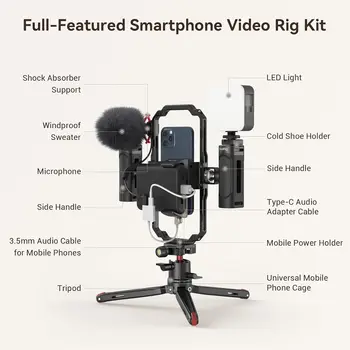 SmallRig Universal Video Kit for iPhone SmartPhone Vlogging and Live Streaming Cage Set with Microphone Light Tripod 3384B 3406B detail image