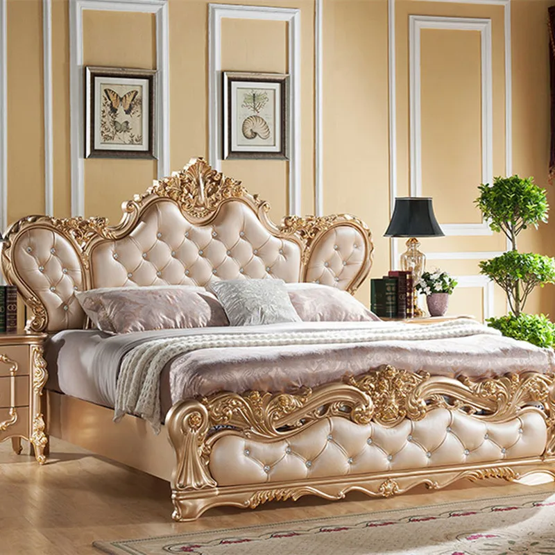 Custom European Double Bed Luxury Wedding Bed Golden King Bed Villa ...