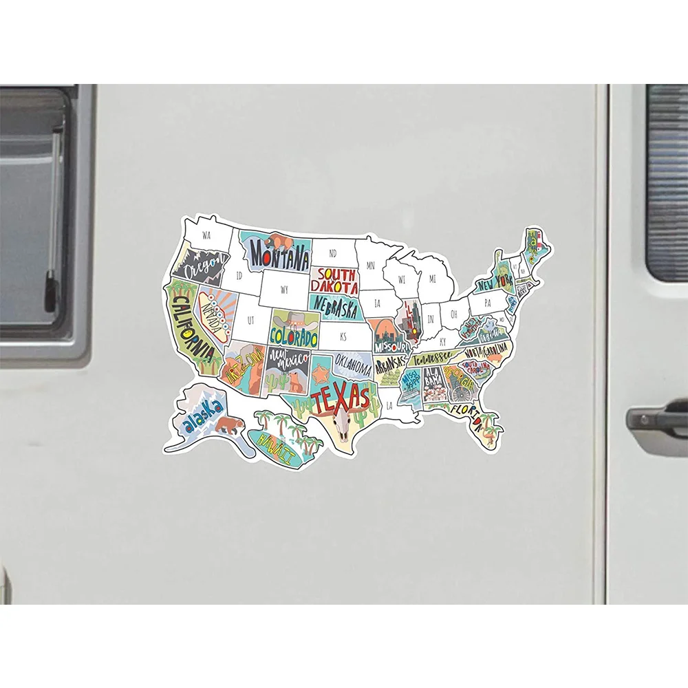 RV State Sticker Travel Map Country Visited Decal United States License Plate Non Magnet Road Trip Window Stickers