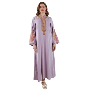 Middle East Muslim Embroidered Plus Size Women Rope Embroidered Robe Fashion Long Sleeve Dress