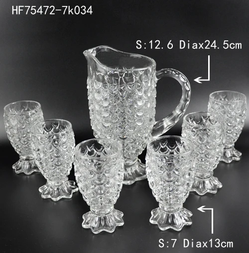 Wholesale high-white star series 7pcs glass water drinking jug set with  footed glass cups