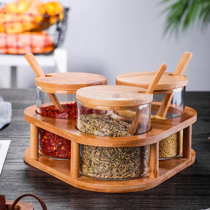 Wood Spice Rack & Glass Spice Jar Set – Sweet July