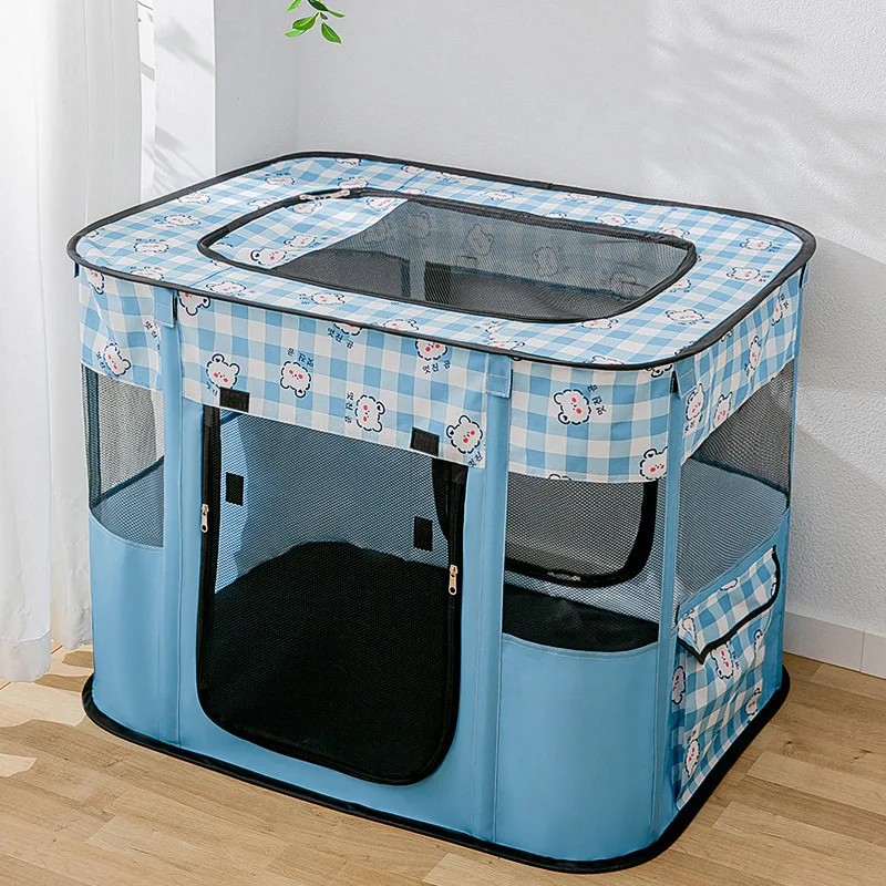 product popular retangular shape breathable mesh 600d oxford fabric foldable portable folding pet playpen for indoor dogs and cats-51