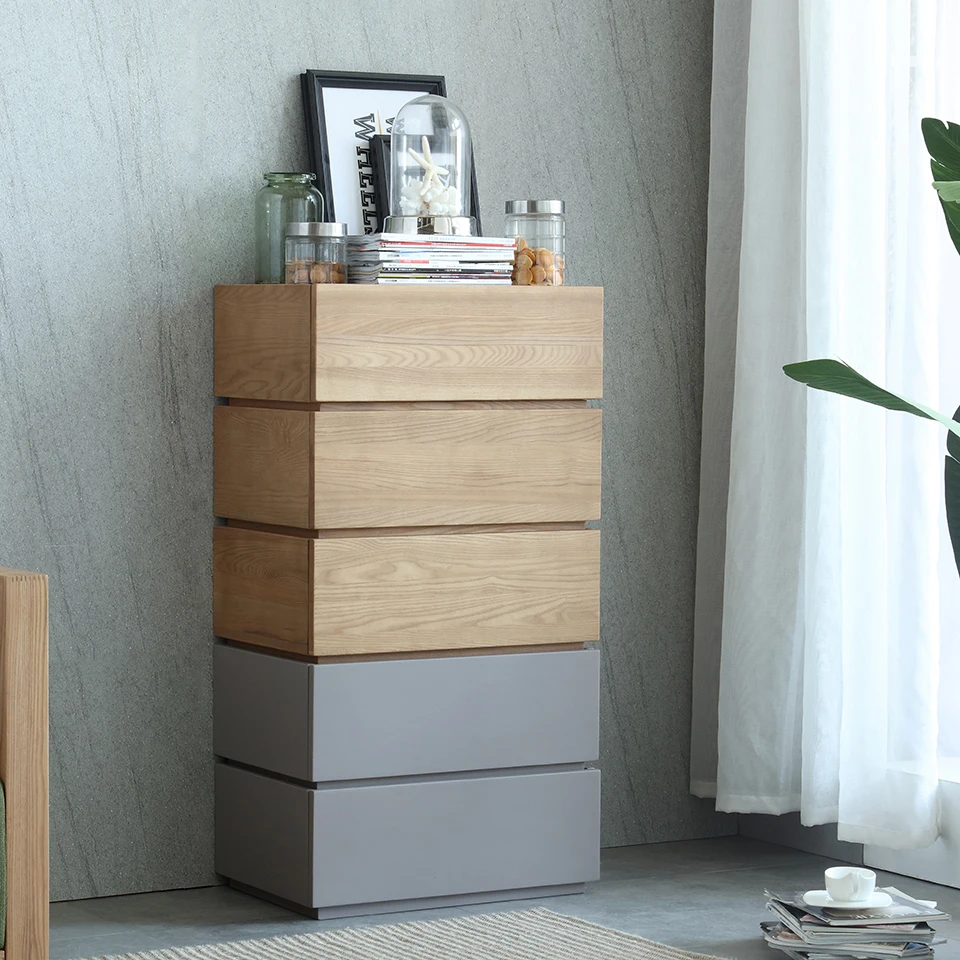 Stackable Free DIY Combination Solid Ash Wood Furniture Dresser Storage Chest of 5 Drawers Organizer for Bedroom Bed Room
