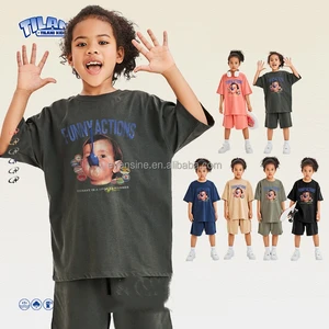 American Style Kids Apparel Set Customizable 230g Oversize T Shirt Shorts Funny Print Casual Outfit OEM