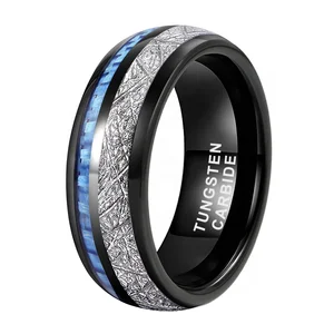 Coolstyle Jewelry 8mm Wholesale Meteorite Carbon Fiber Inlay Black Tungsten Ring Men Women Fashion Engagement Wedding Band