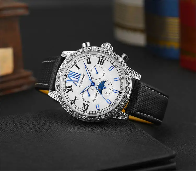 6923 Мужские механические часы из натуральной кожи