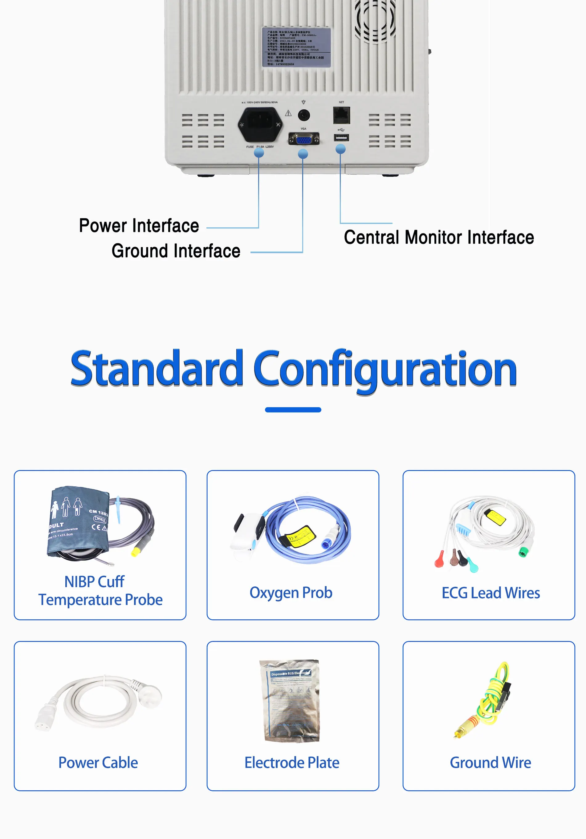 Rainbow PM-9000A+ Multi Parameter Patient Monitor with 100-240V Power Supply 1 Year Warranty and 2 Years Shelf Life