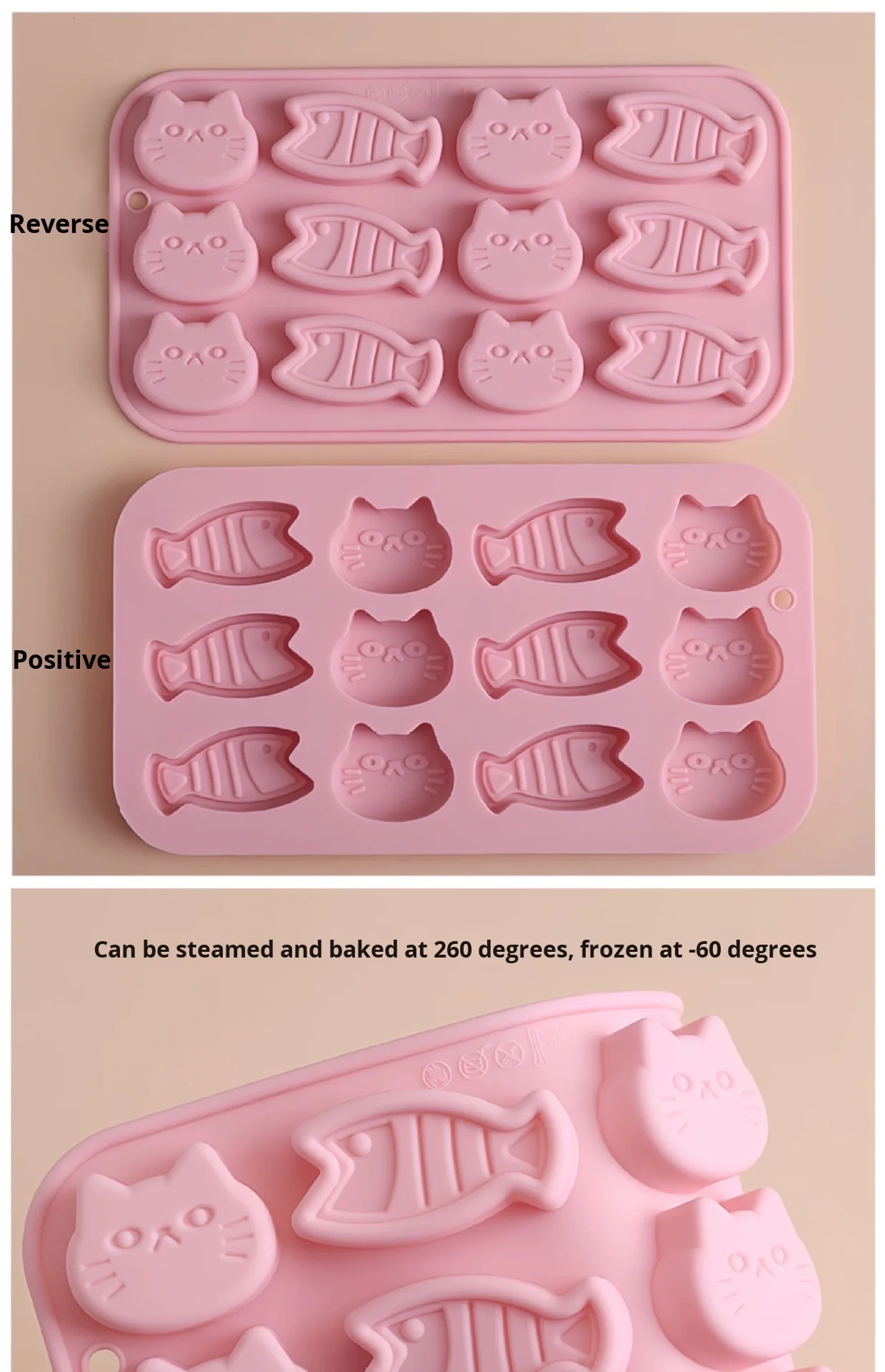 12-Grid Kitten and Fish Shaped Silicone Baking Tools Resin Cake Mold for Chocolate and Cake Decorations details