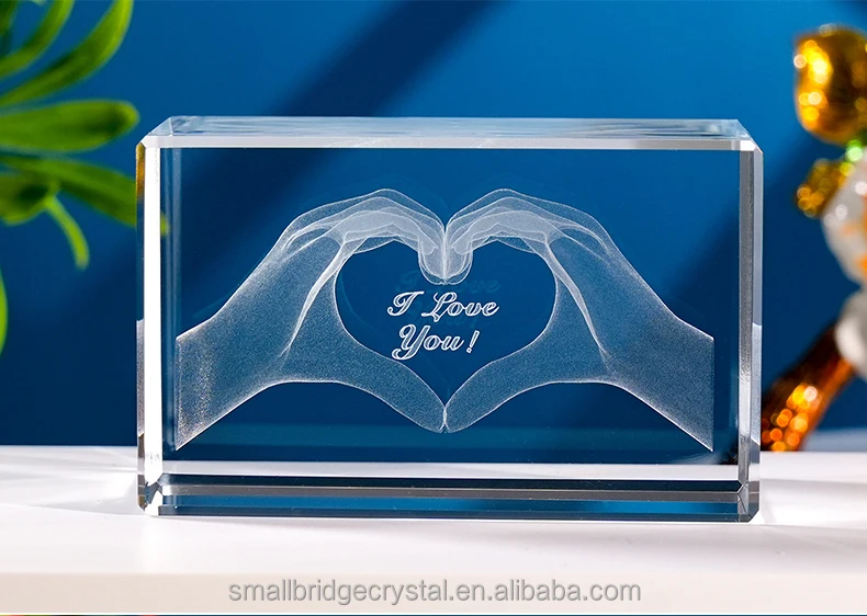 PuJiang Factory 3D Laser Glass Crystal Cube Love Theme Mather's Day gift OEM Design manufacture