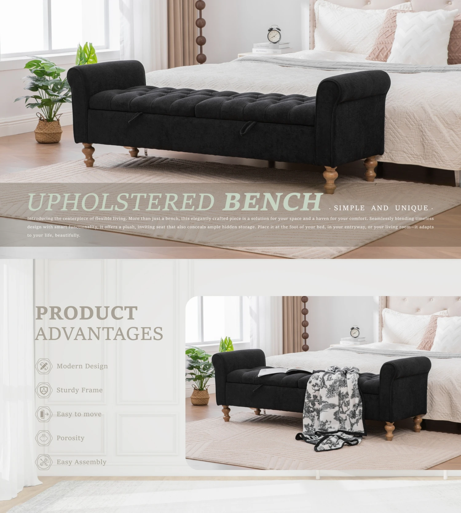 Elvarenae Estelle Rolled-Arm Storage Bench — product detail